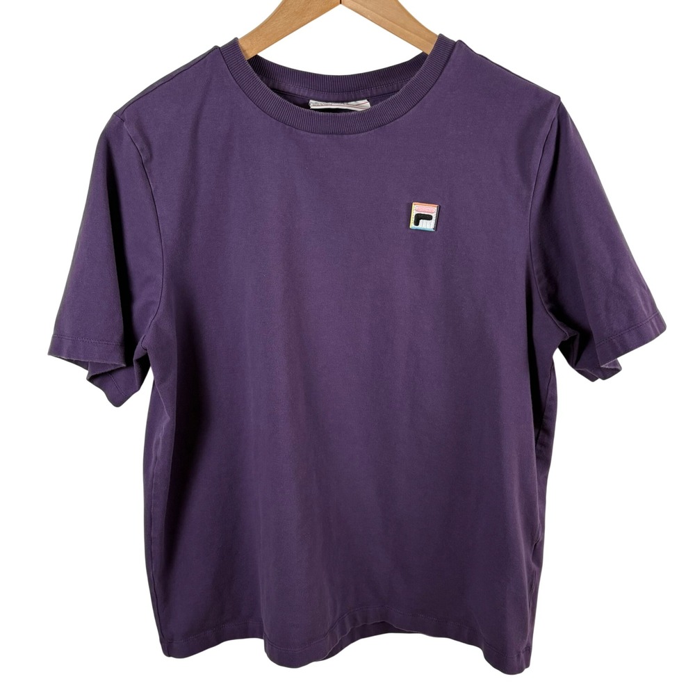 FILA T-Shirt Women's L Purple Short-Sleeve Logo Cotton Blend Sporty Boxy Retro